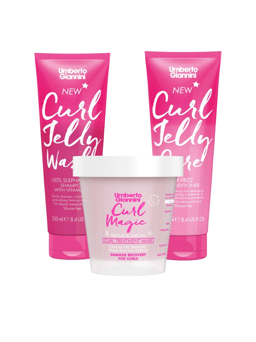 

Umberto Giannini Set of Curl Jelly Shampoo & Conditioner with Curl Treatment Mask - 710ml, Pink