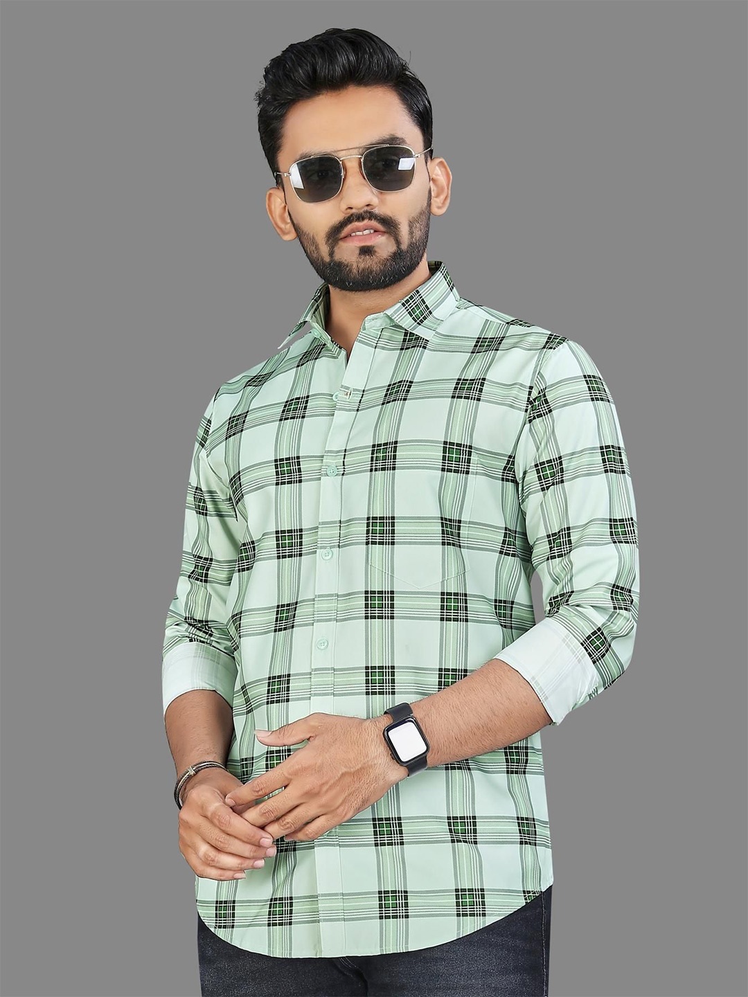 

ADWYN PETER Men Classic Spread Collar Tartan Checked Cotton Casual Shirt, Green