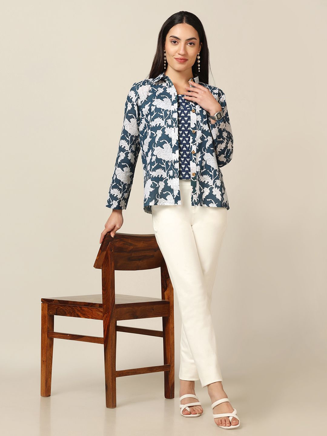 

BAESD Women Floral Opaque Printed Casual Shirt, Blue