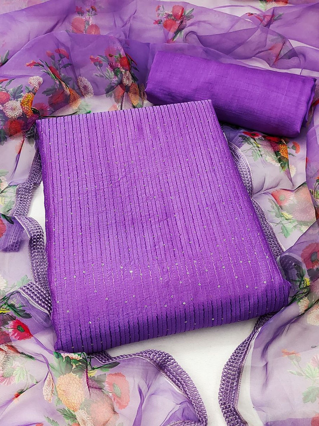 

LADY SHOPI Embroidered Sequinned Unstitched Dress Material, Lavender