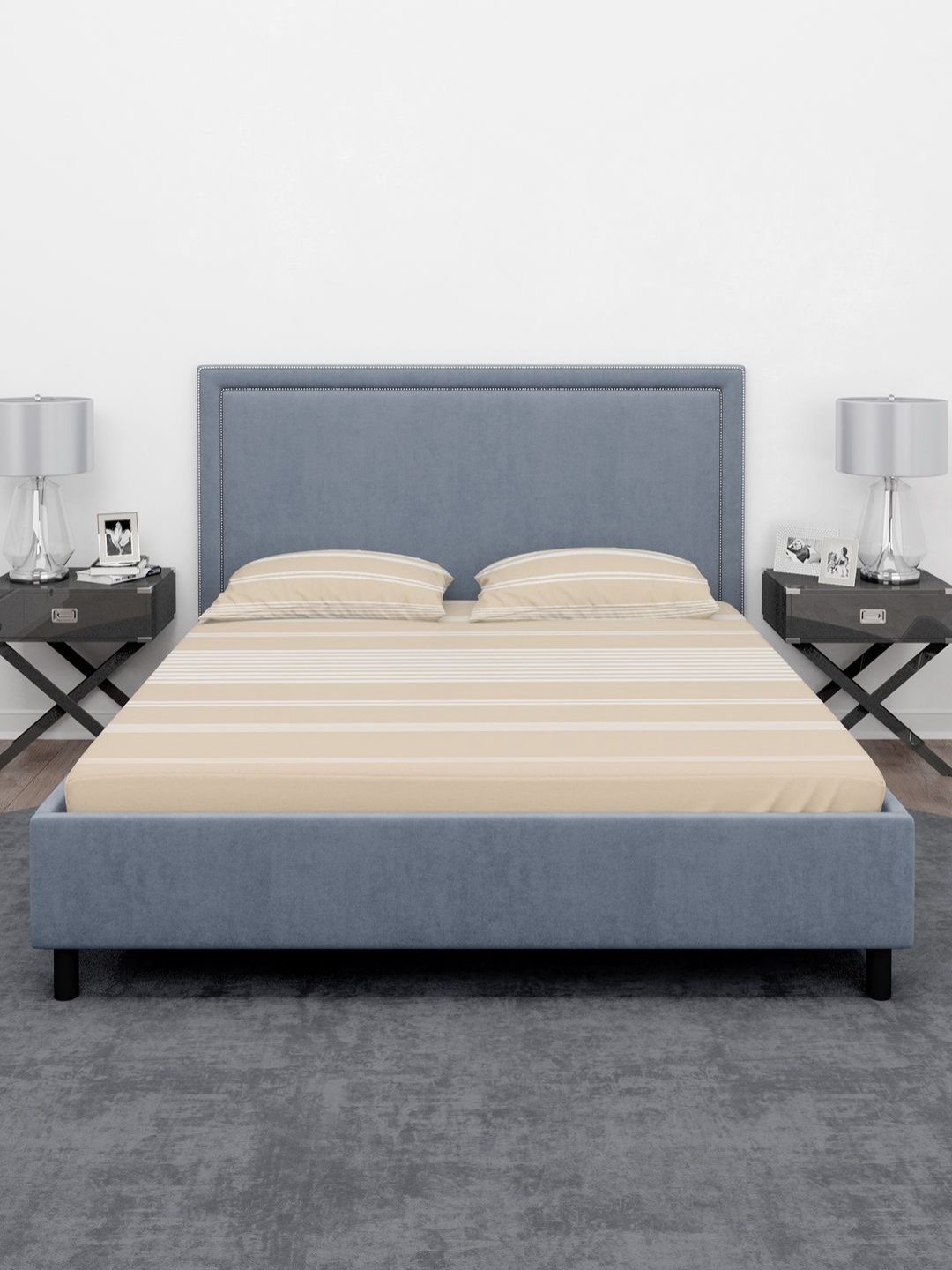 

RANGOLI Striped Cotton Bedsheet Set, Beige