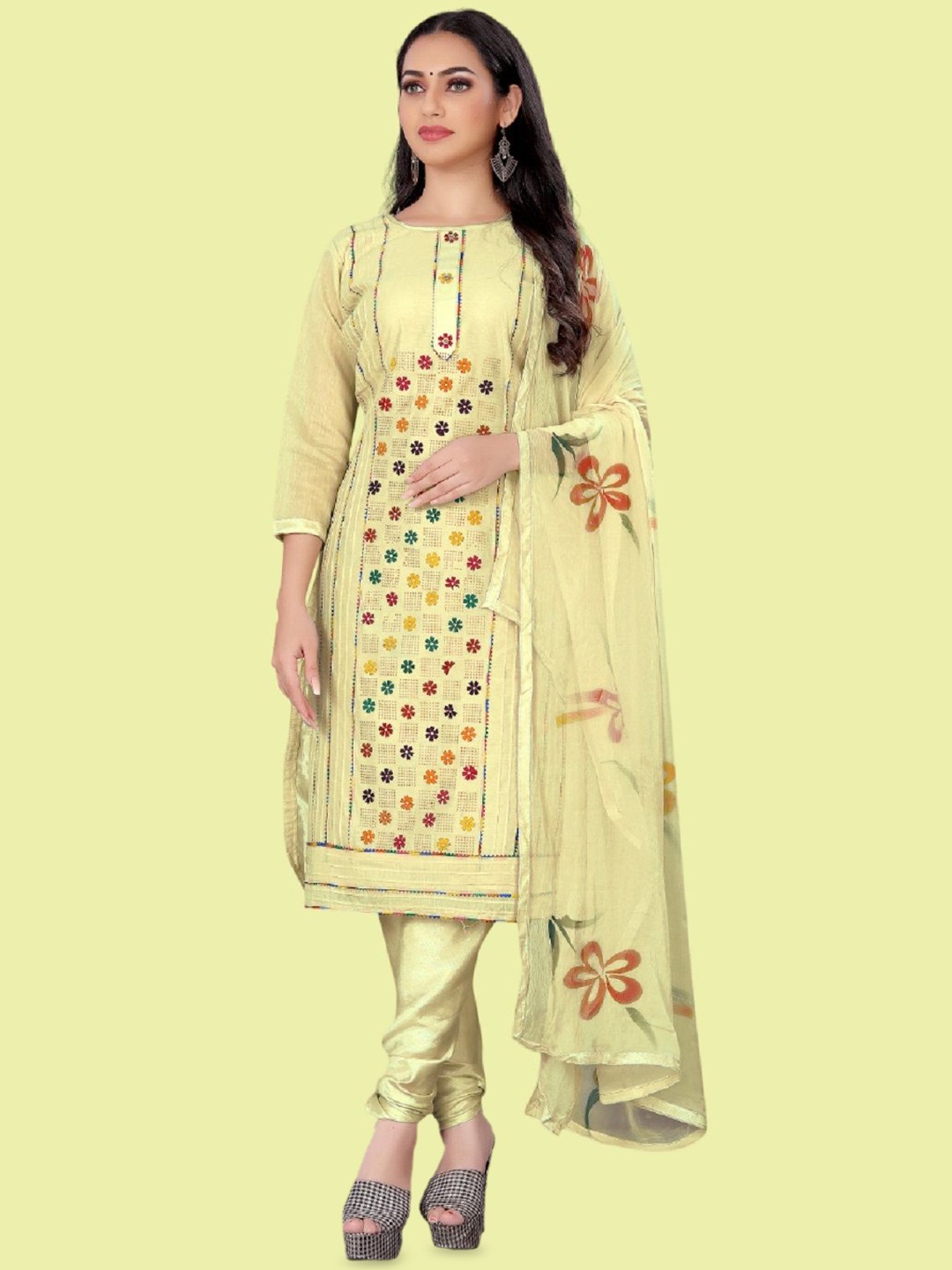 

APNISHA Printed Unstitched Dress Material, Yellow