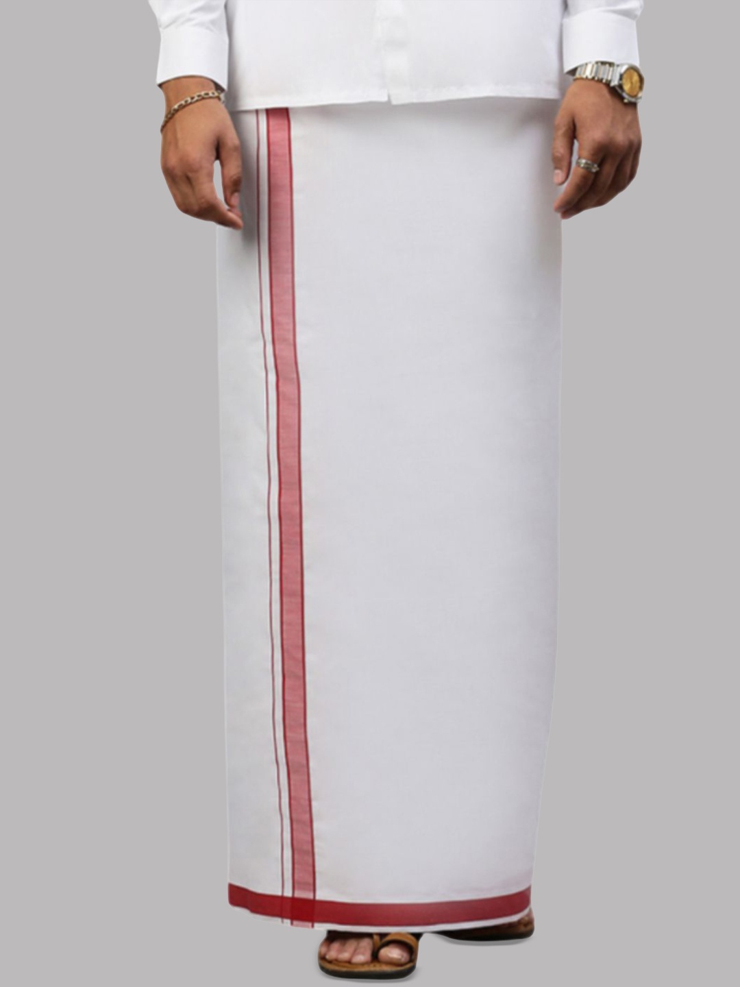 

RAMRAJ Men Prestigious Look Dhoti with Fancy Border, White