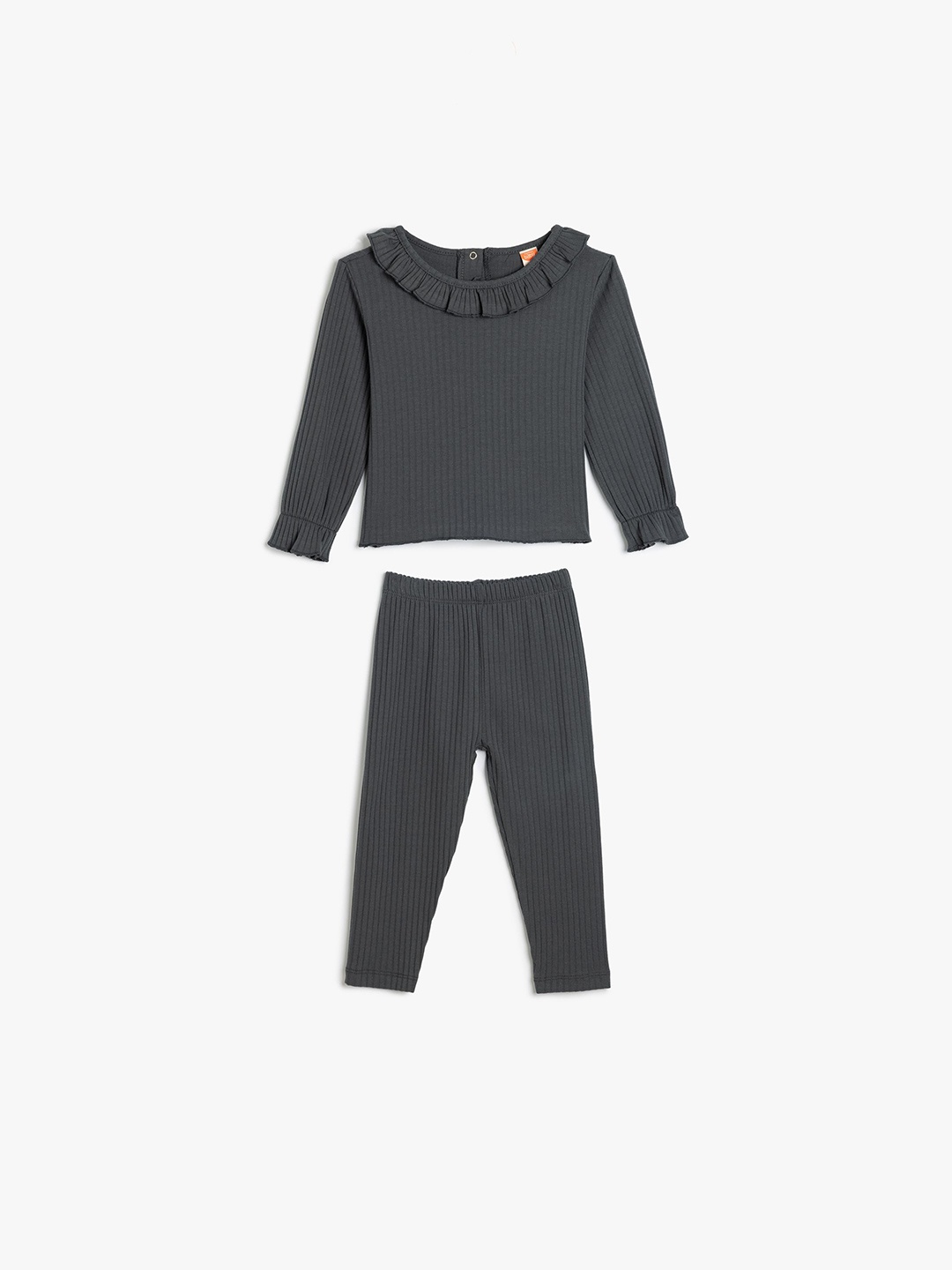 

Koton Girls Self Design Long Sleeves Top With Trousers, Grey