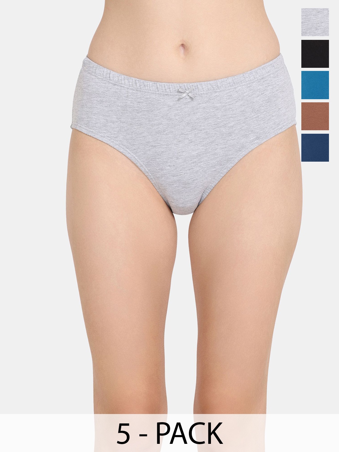 

Rosaline by Zivame Women Pack Of 5 Mid-Rise Hipster Briefs, Grey
