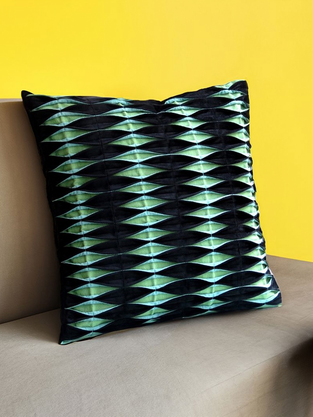 

Mid July Home Black & Green Geometric Velvet Square Cushion Cover