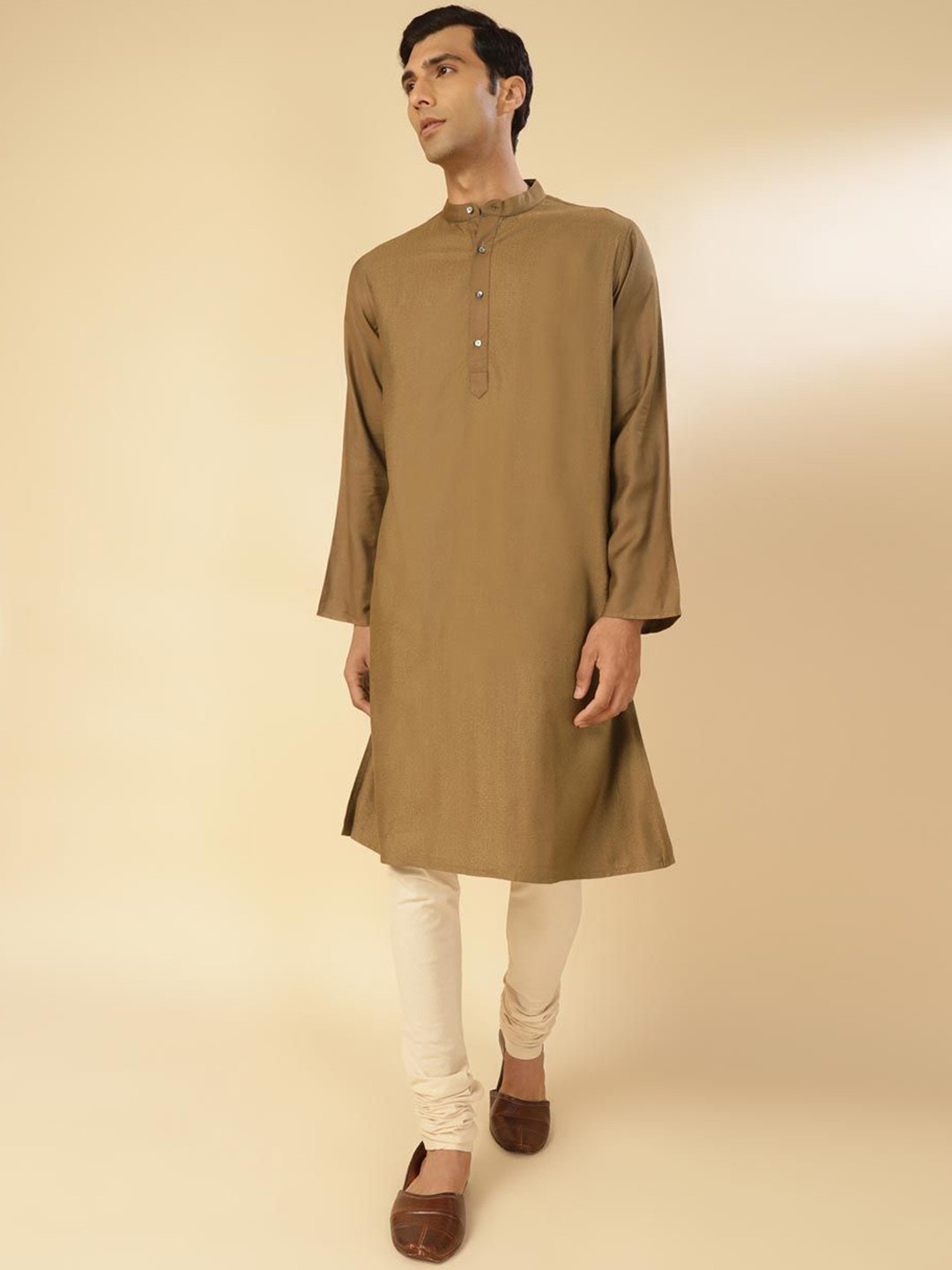 

Fabindia Band Collar Straight Kurta, Brown