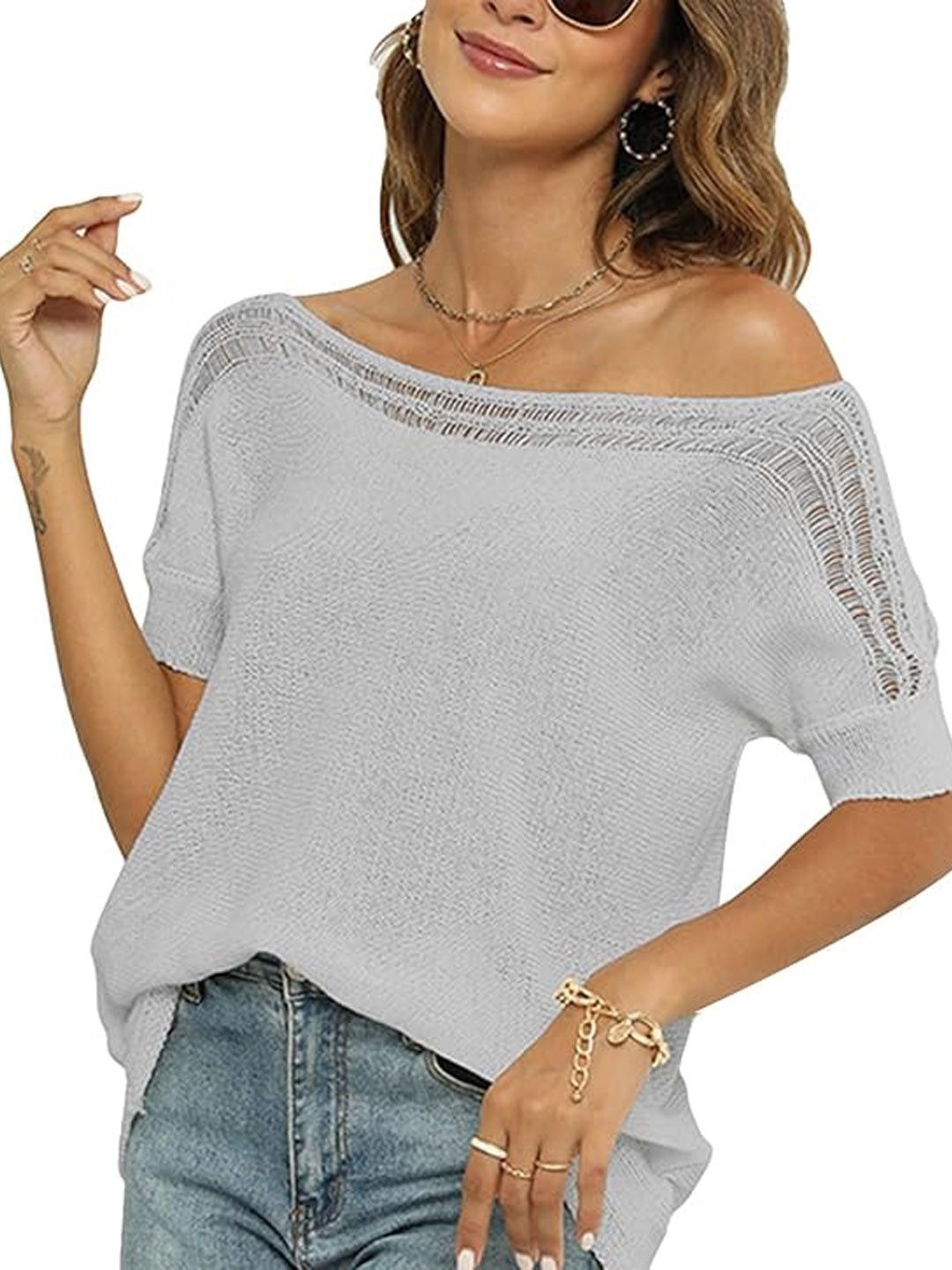 

StyleCast Extended Sleeves Georgette Top, Grey