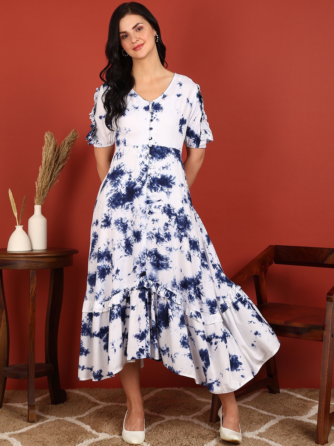 

FUBAR Printed A-Line Midi Ethnic Dresses For Women's, White