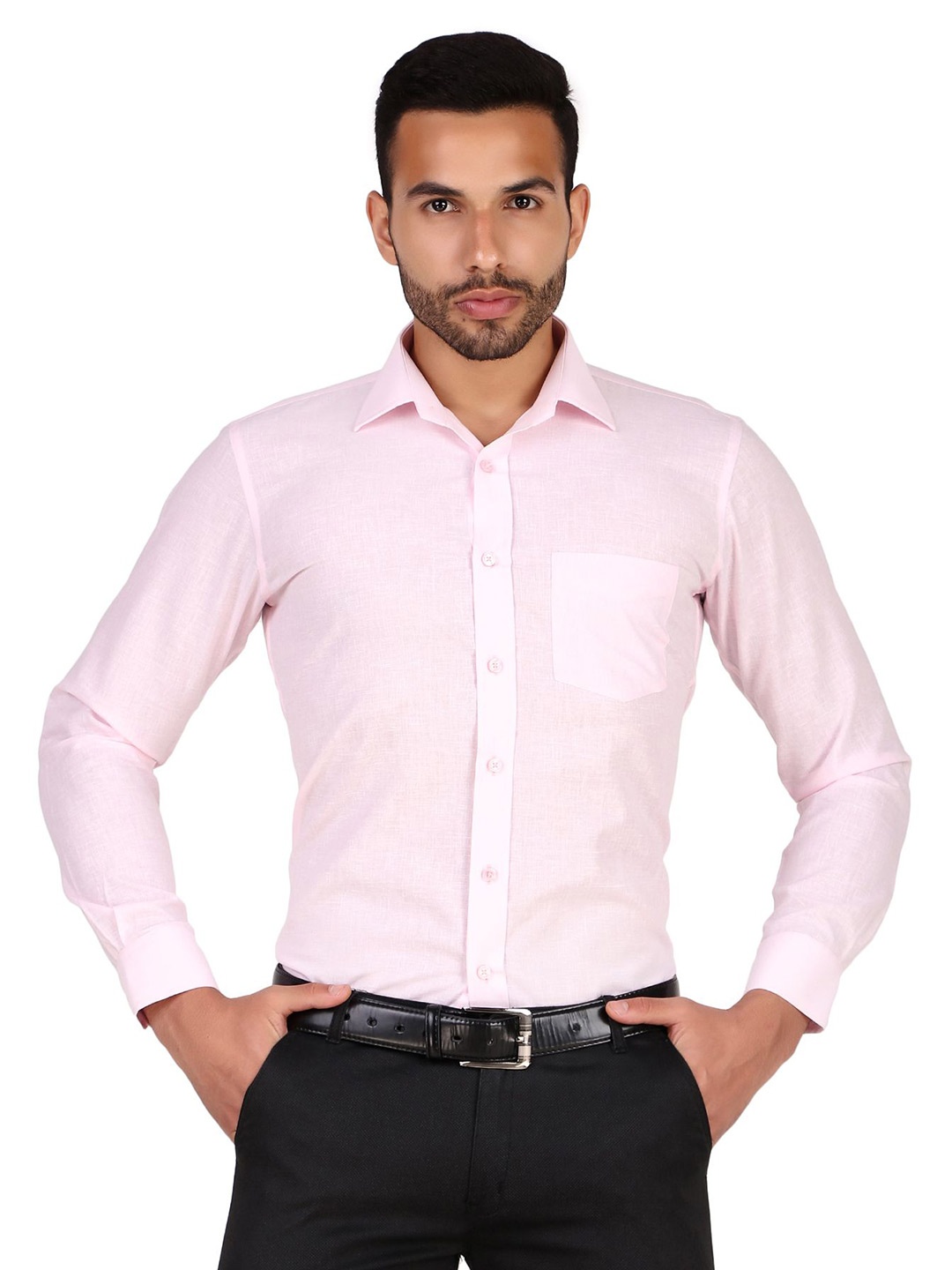 

DESIGN UP MEN PINK SOLID SLIM FIT COTTON LINEN FORMAL SHIRT