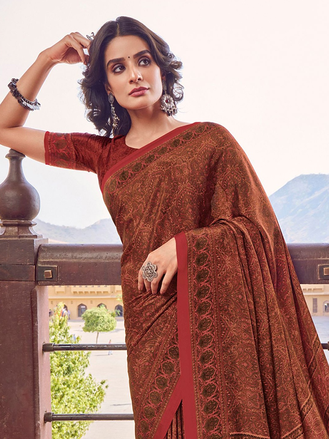

all about you Ethnic Motifs Pure Silk Dabu Saree, Maroon