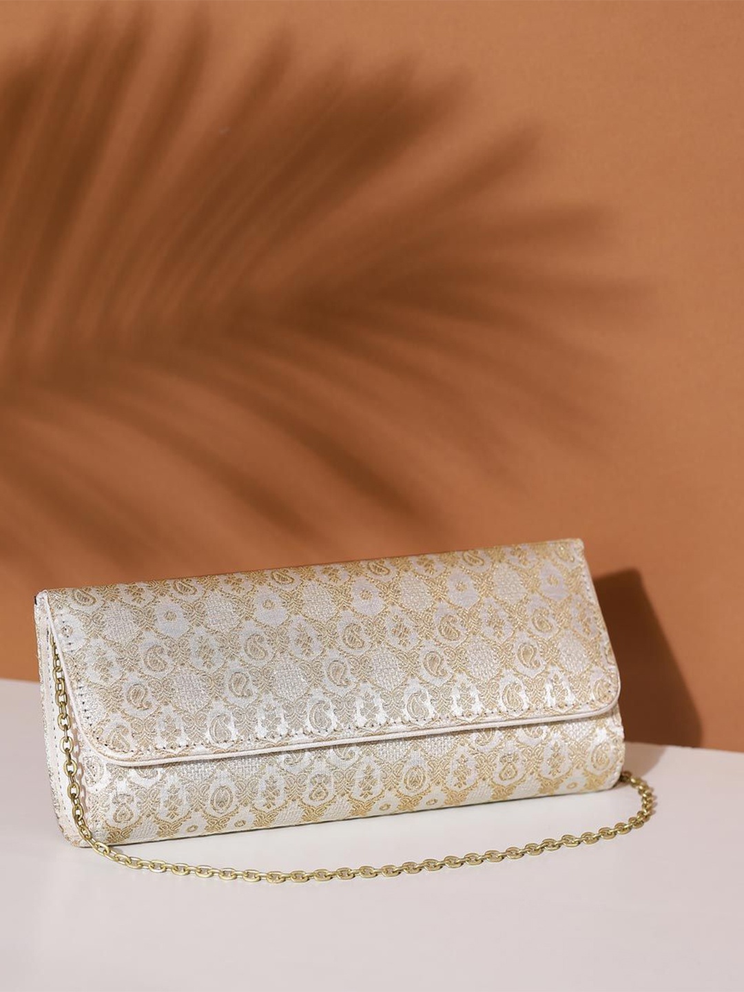 

Fabindia Woven Design Brocade Foldover Clutch, Gold