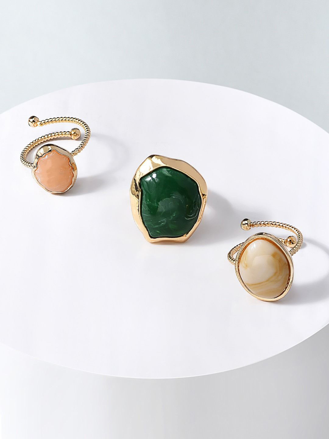 

AMI Set Of 3 Gold Plated Stone Studded Finger Ring