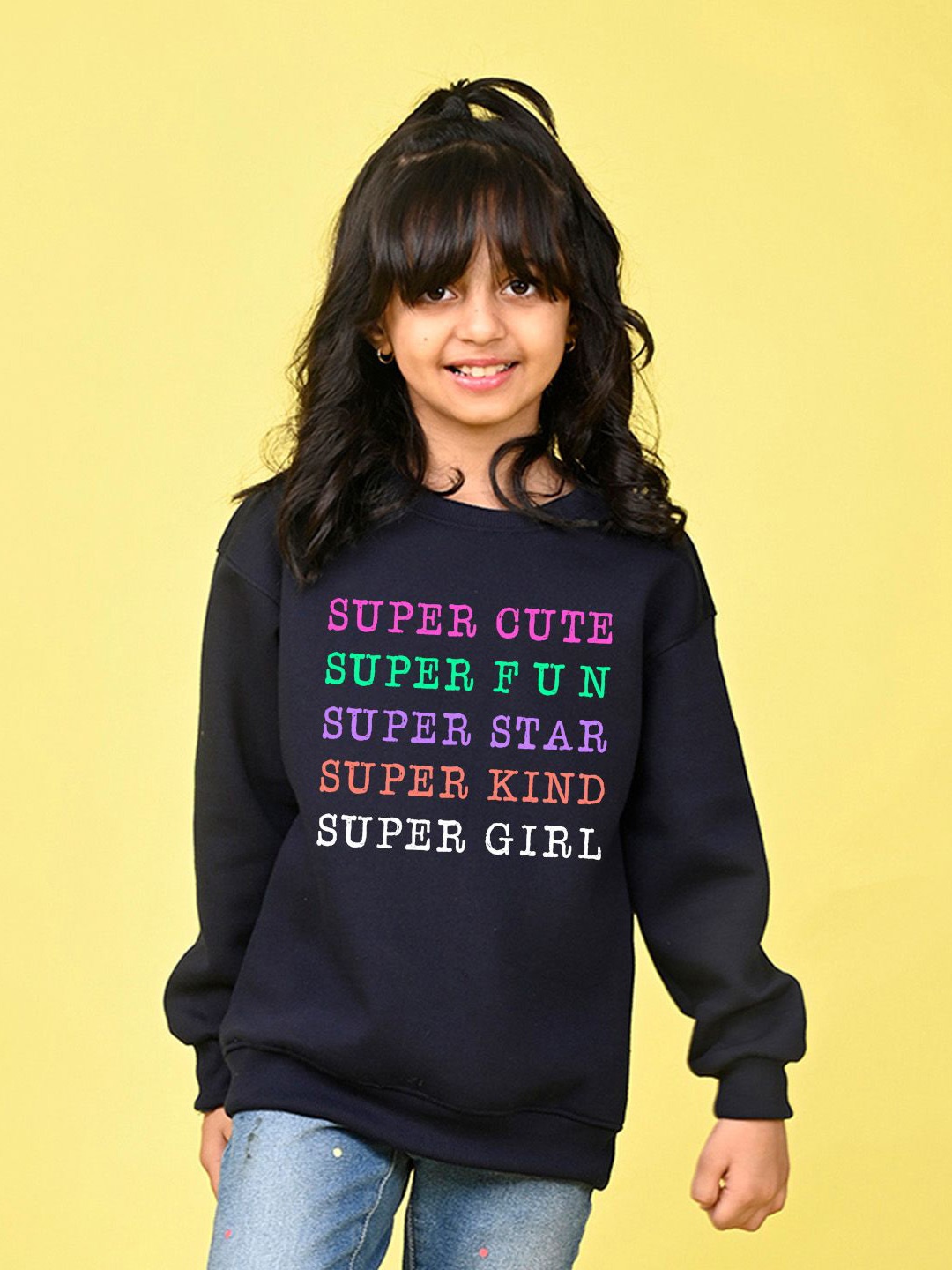 

NUSYL Girls Typography Printed Oversized Sweatshirt, Navy blue