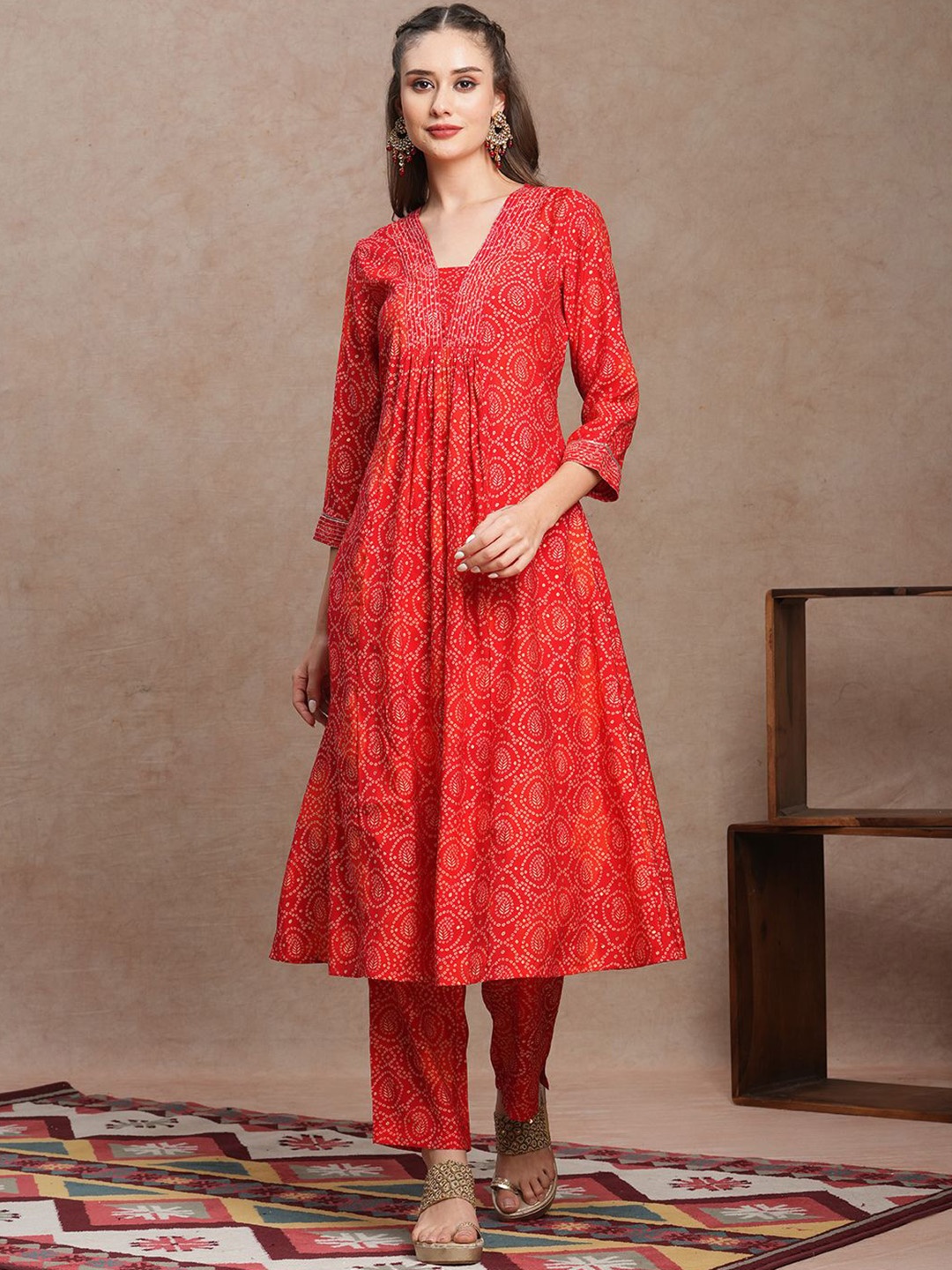 

FASHOR Printed Tunic With Trousers, Red