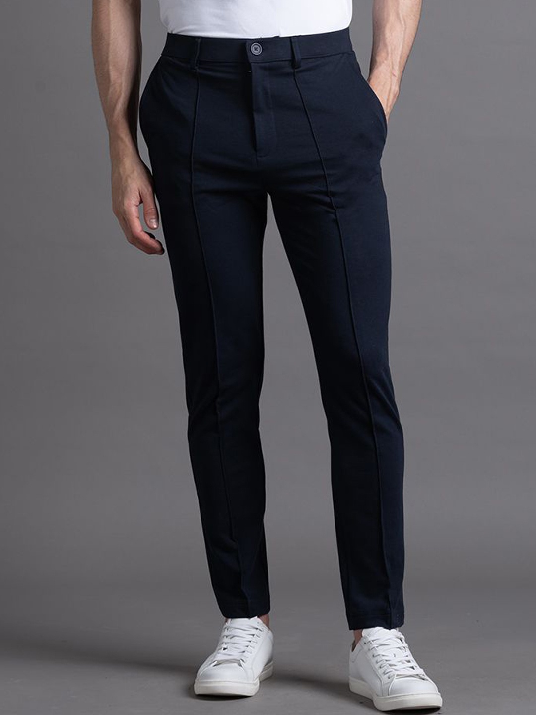 

ARISTOBRAT Men Solid Regular Fit Trousers, Navy blue