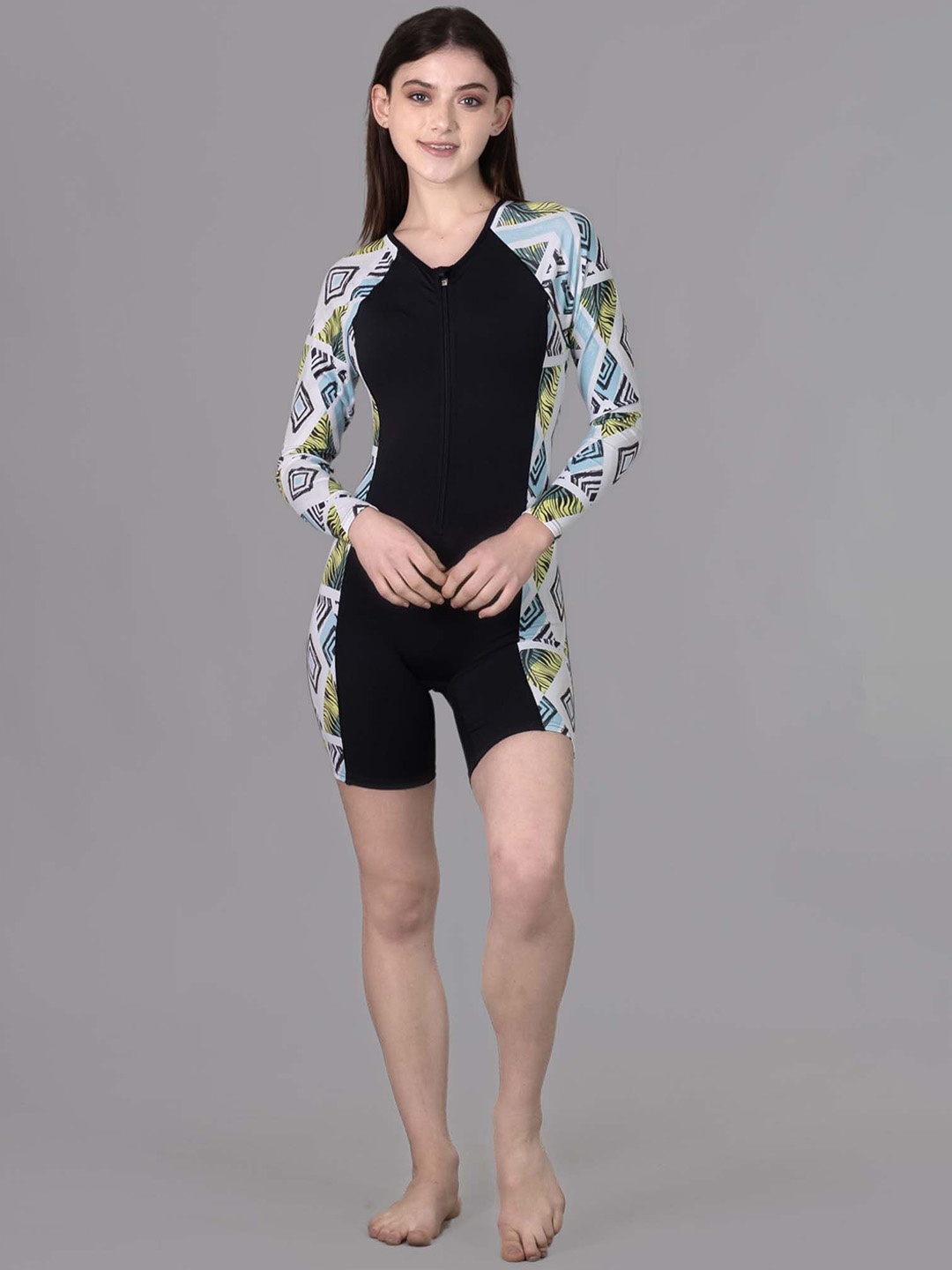 

Keepfit Color-Blocked Full Sleeves Legsuit With Zip, Black