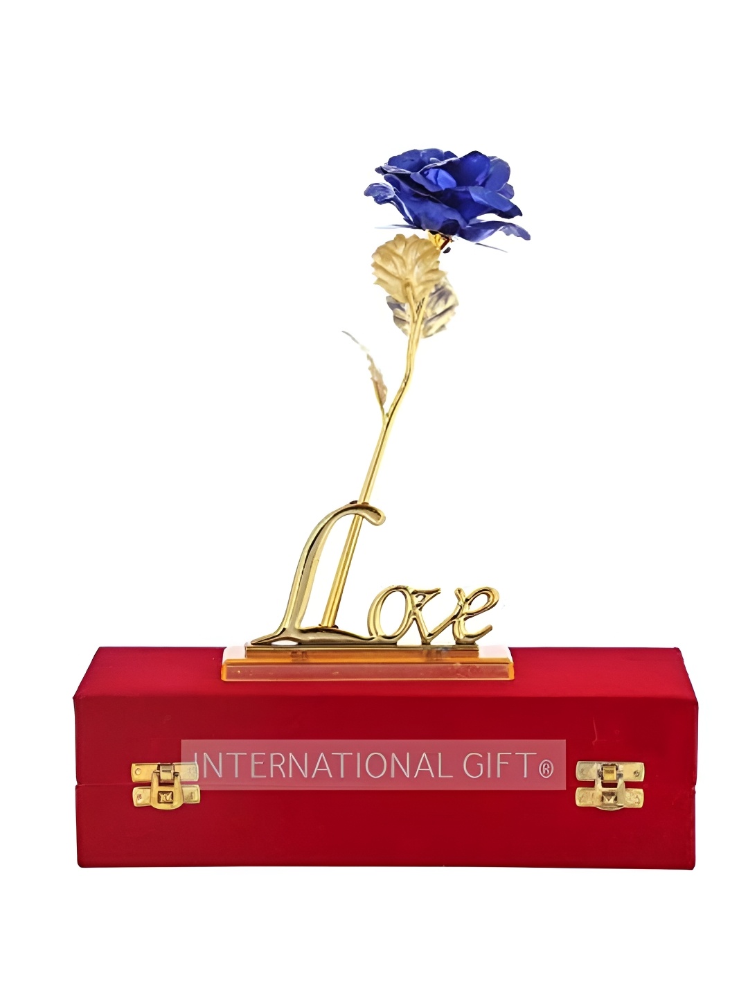 

INTERNATIONAL GIFT Gold Toned & Red 2 Pieces Artificial Rose Gift Set, Blue
