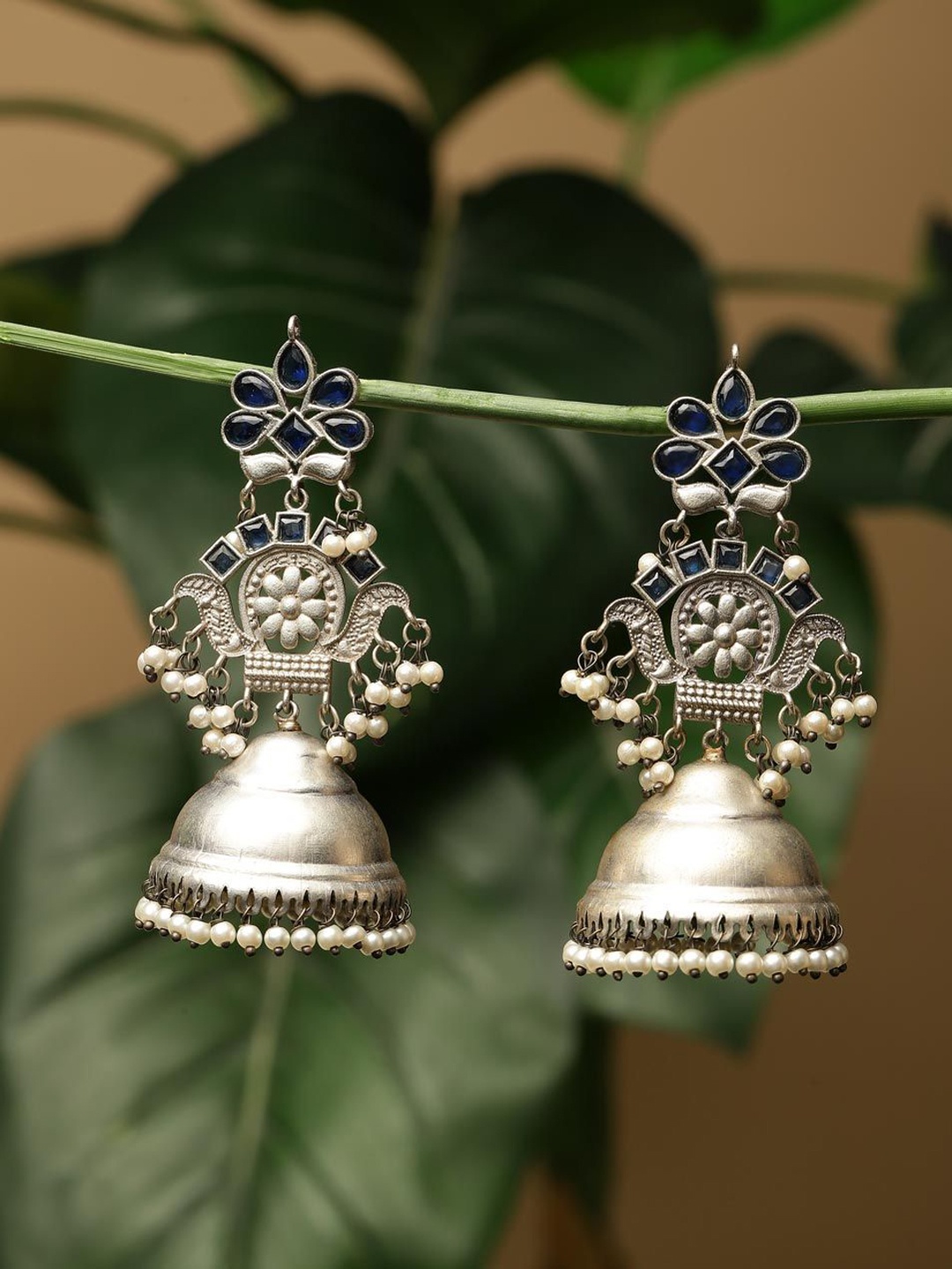 

Fabindia Stone Studded Dome Shaped Jhumkas, Silver