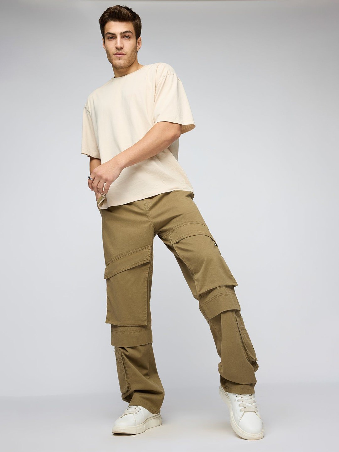 

FREAKINS Men High-Rise Cargo Trousers, Khaki