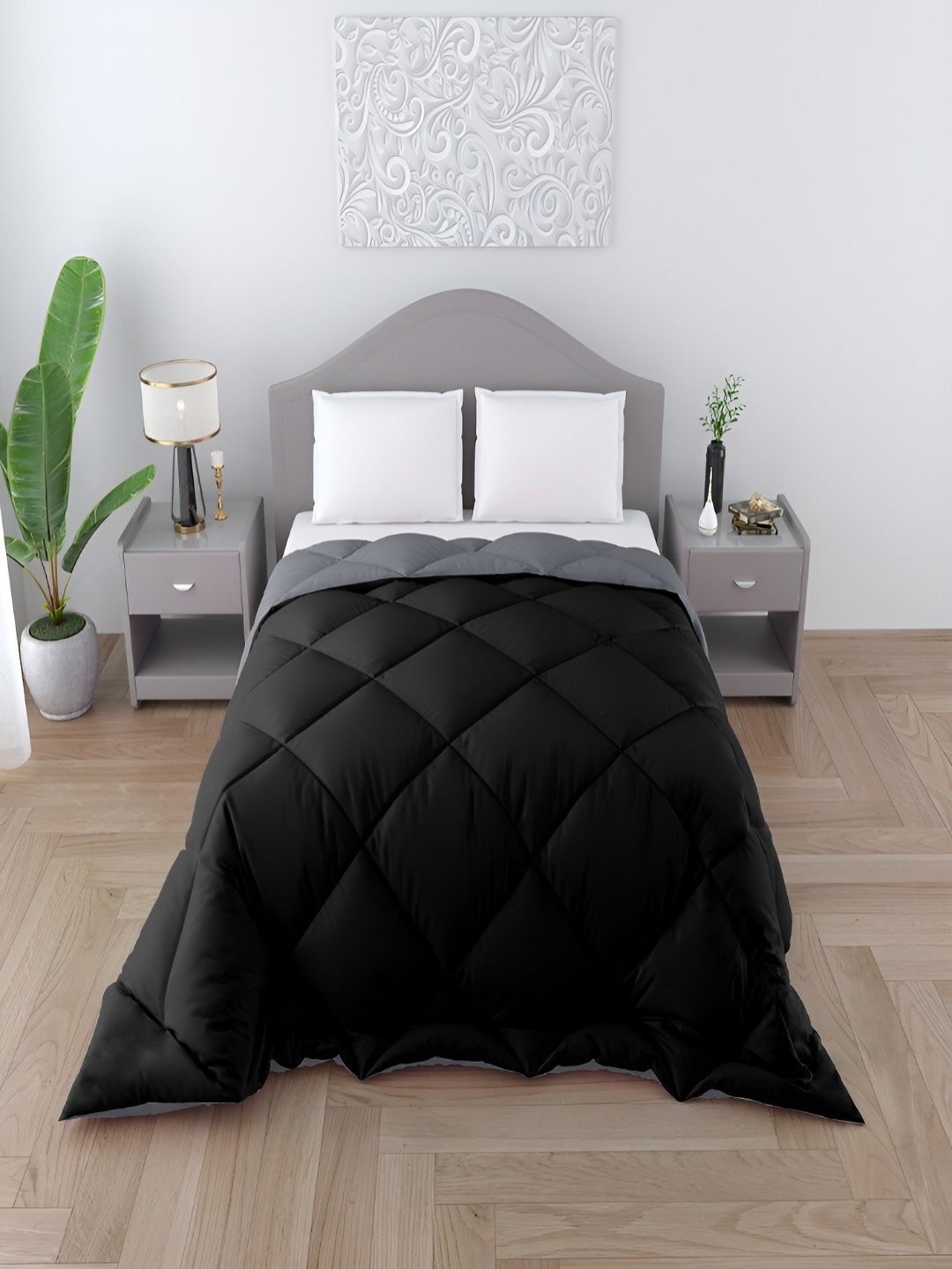 

tundwal's Grey & Black Quilted 250 GSM Heavy Winter Double Bed Comforter