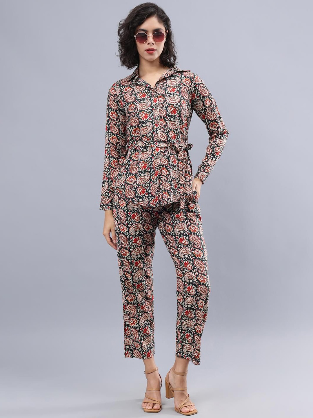 

CORDSET Printed Pure Cotton Shirt & Trousers, Green