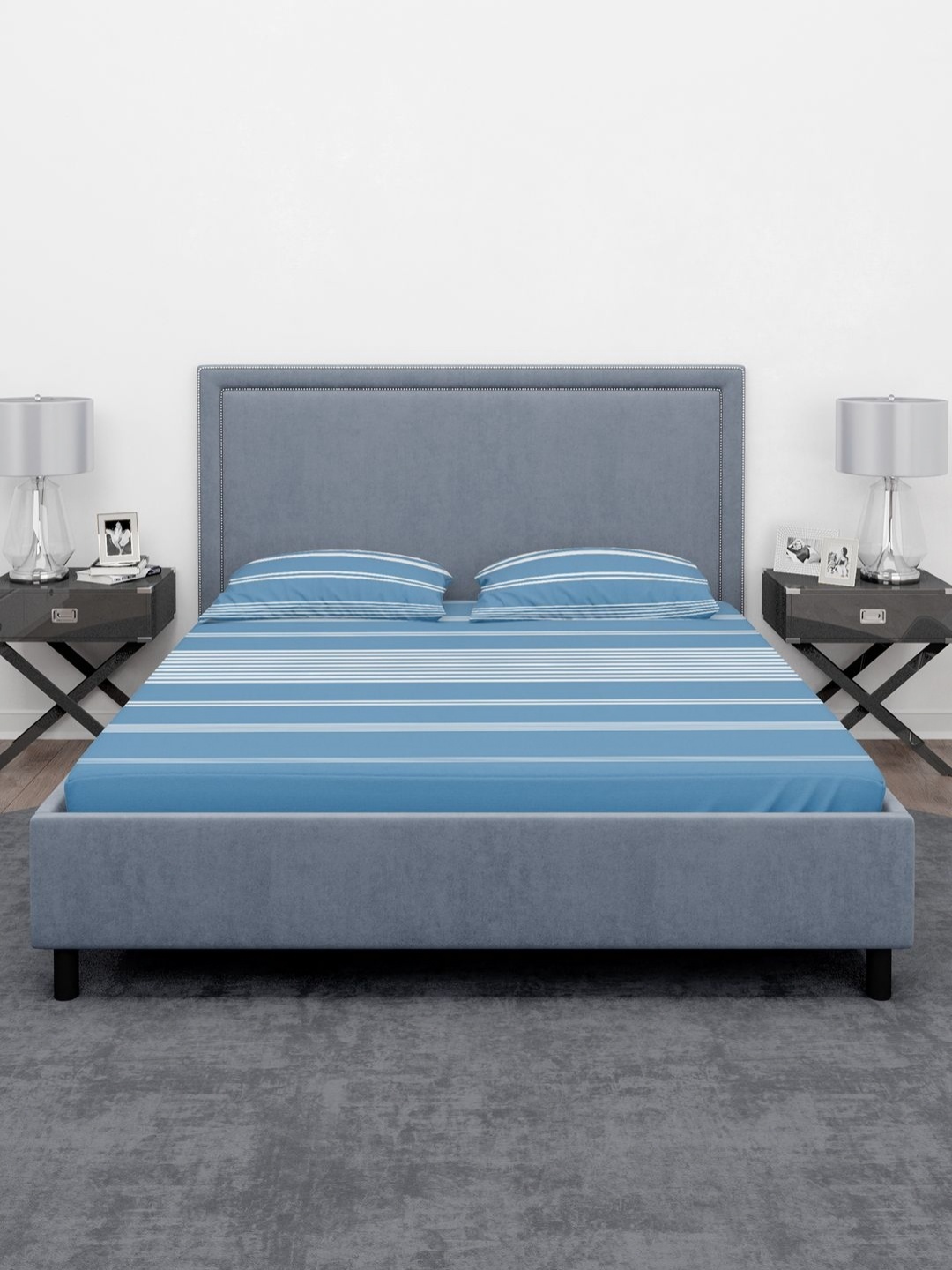 

RANGOLI Striped Cotton Bedsheet Set, Blue