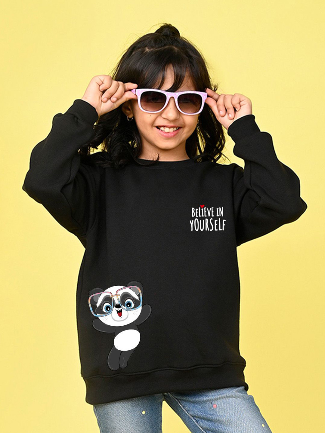 

NUSYL Girls Graphic Printed Oversized Sweatshirt, Black