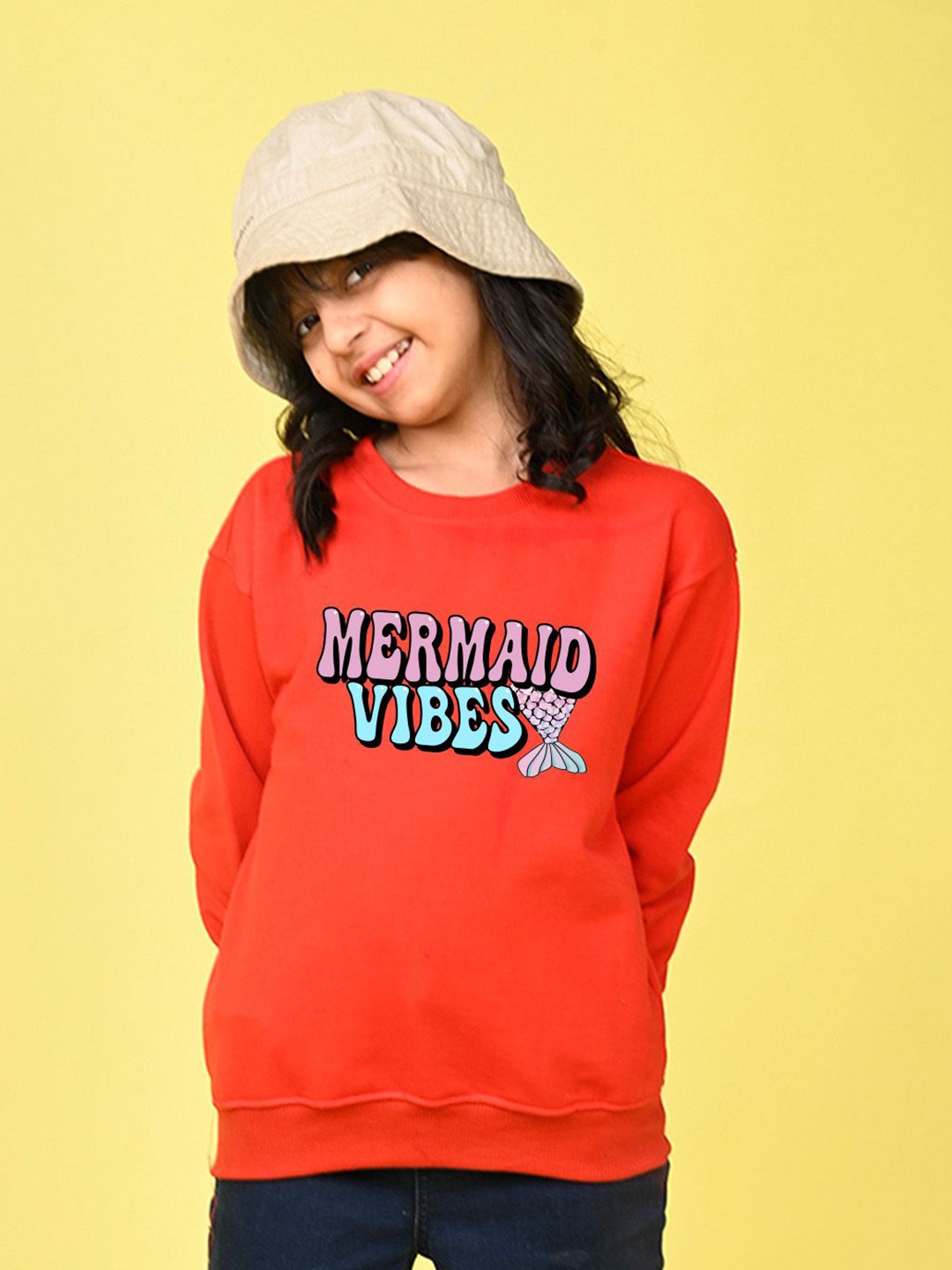 

NUSYL Girls Typography Printed Oversized Sweatshirt, Red
