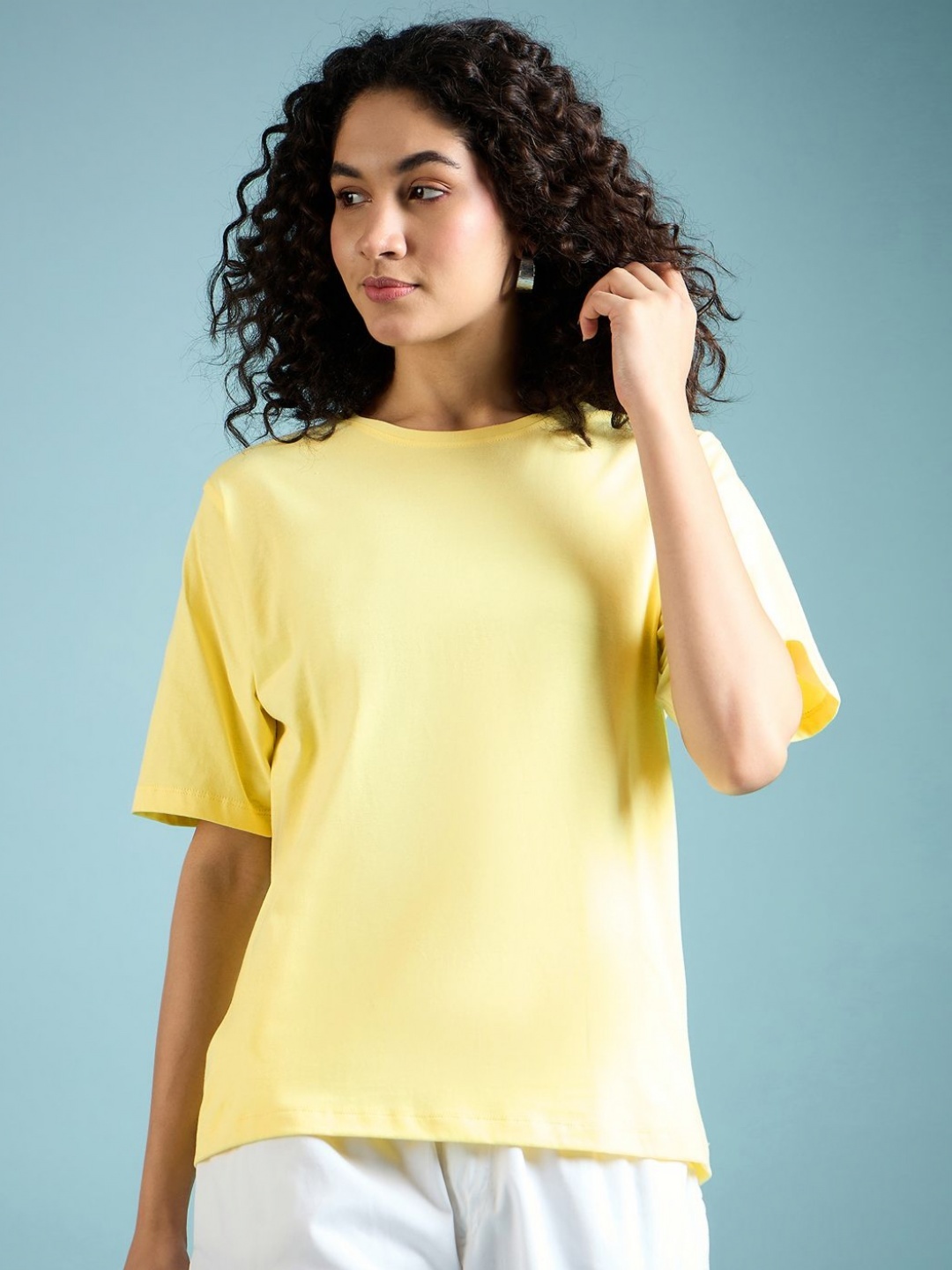 

DressBerry Women Solid Round Neck Cotton T-Shirt, Yellow