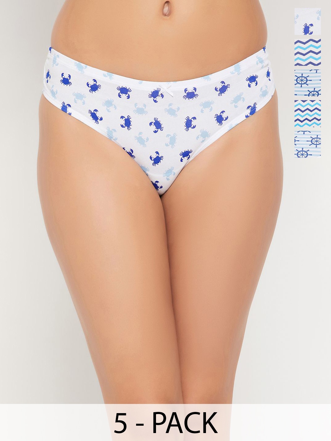 

Clovia Women Pack Of 5 Printed Low-Rise Thongs Briefs, White