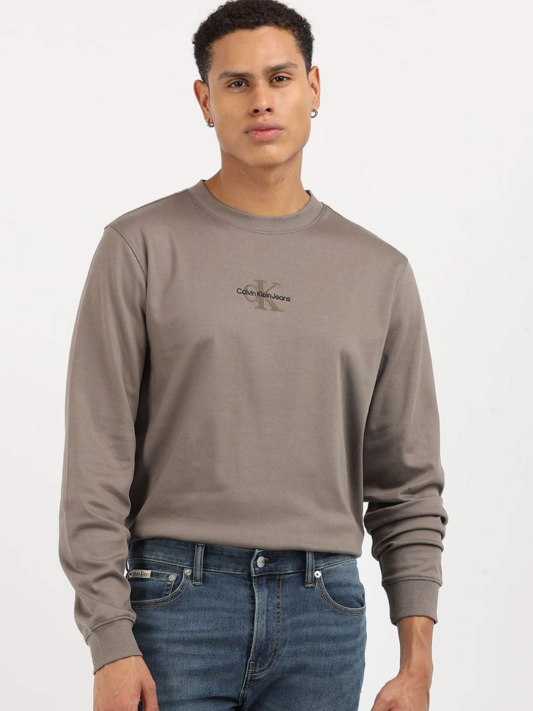 

Calvin Klein Jeans Men Brand Logo Printed Sweatshirt, Brown