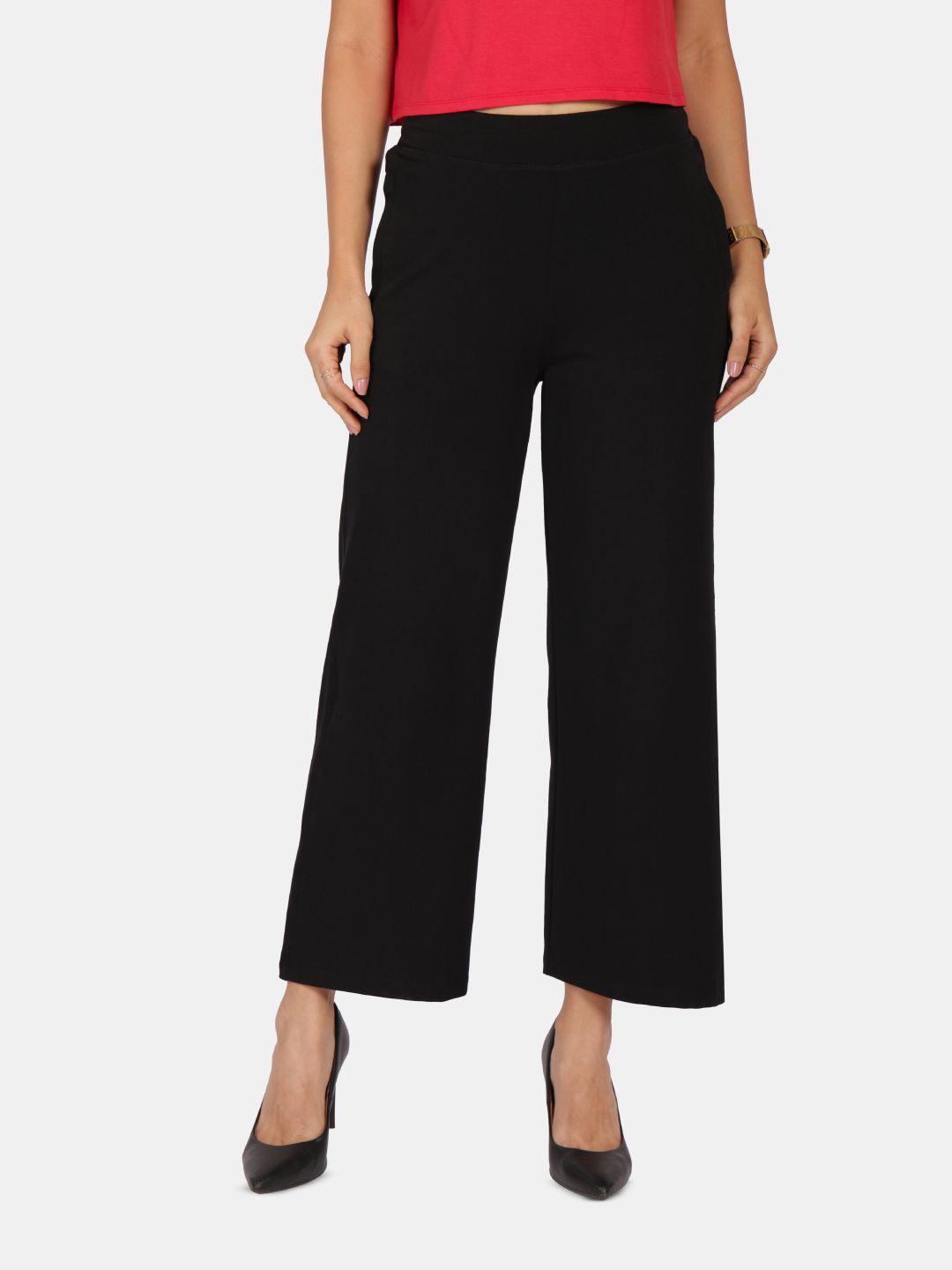 

Blissclub Women Relaxed Loose Fit High-Rise Wrinkle Free Trousers, Black