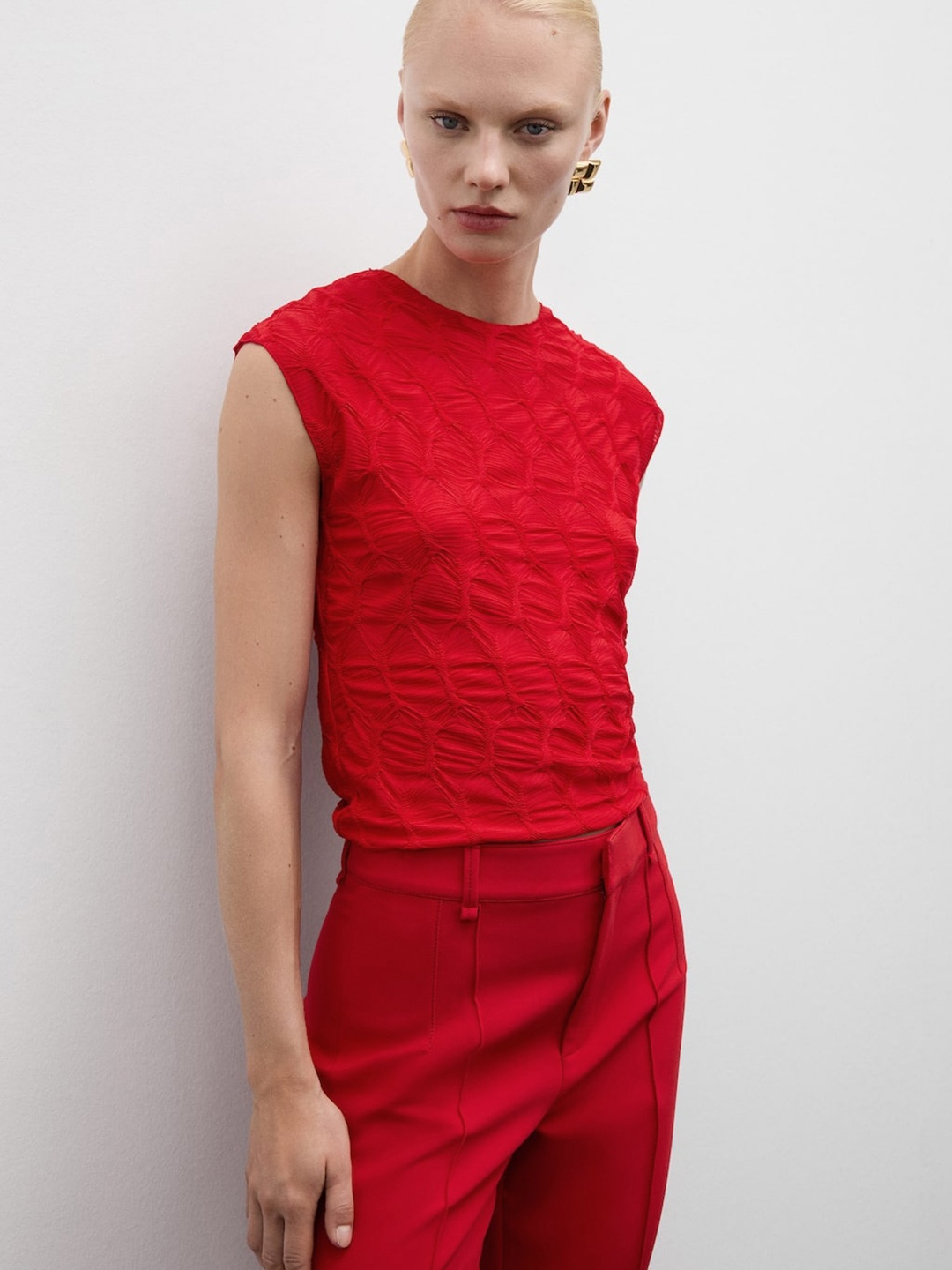 

MANGO Extended Sleeves Textured Top, Red