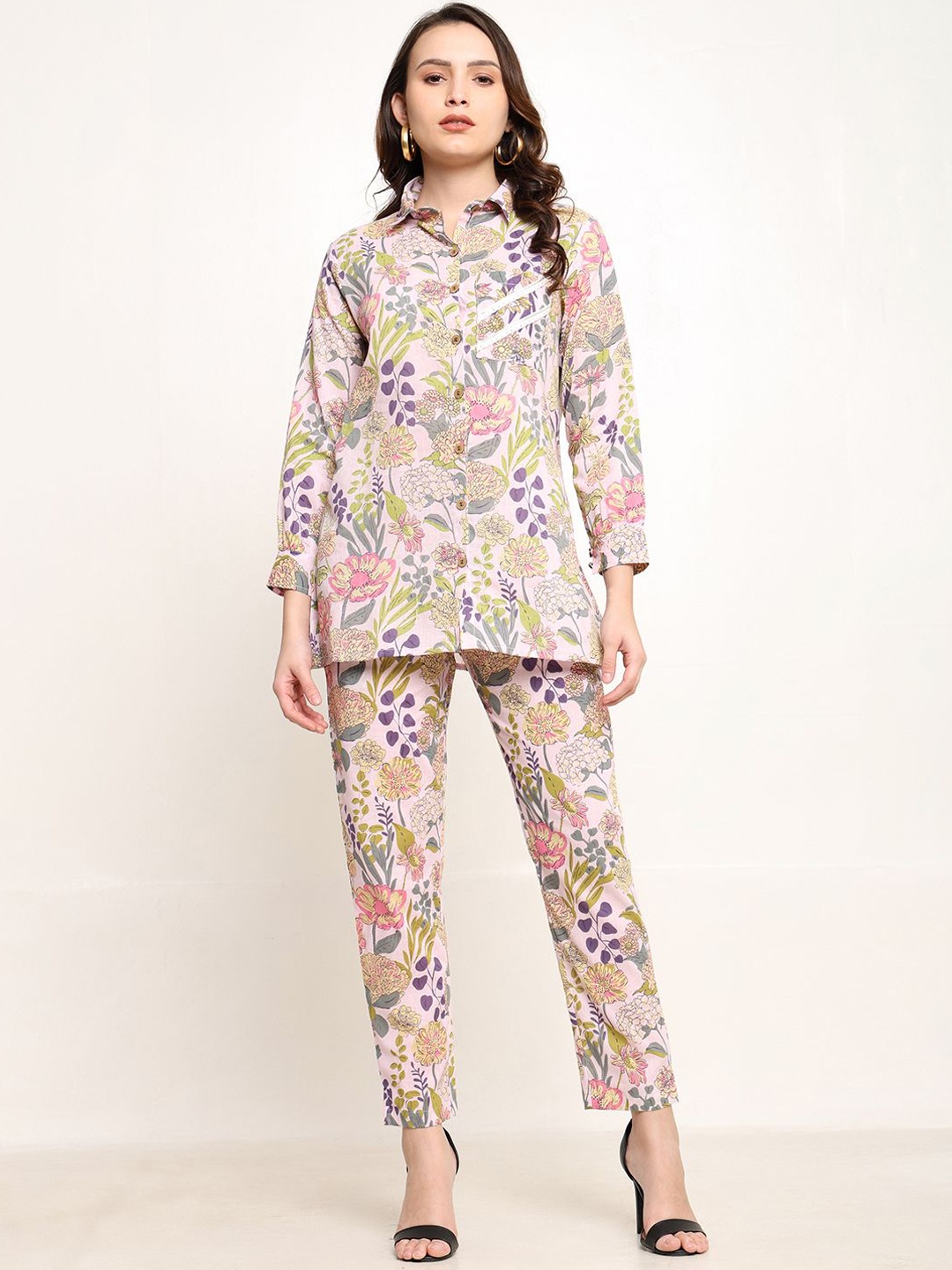 

CORDSET Printed Pure Cotton Shirt & Trousers, Pink