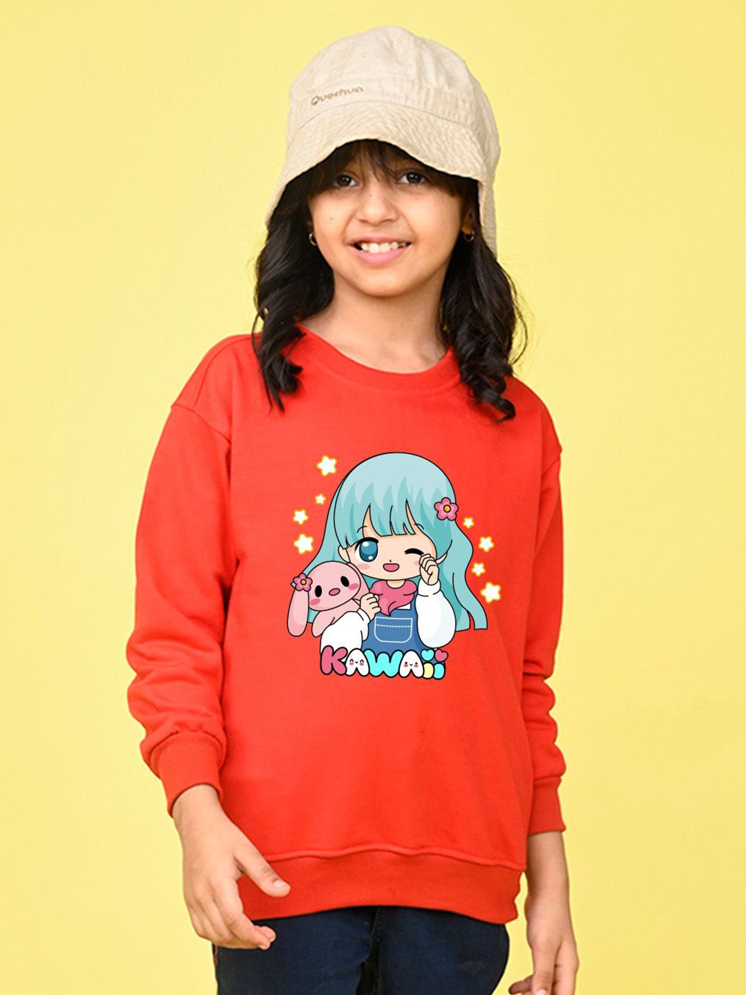 

NUSYL Girls Graphic Printed Oversized Sweatshirt, Red