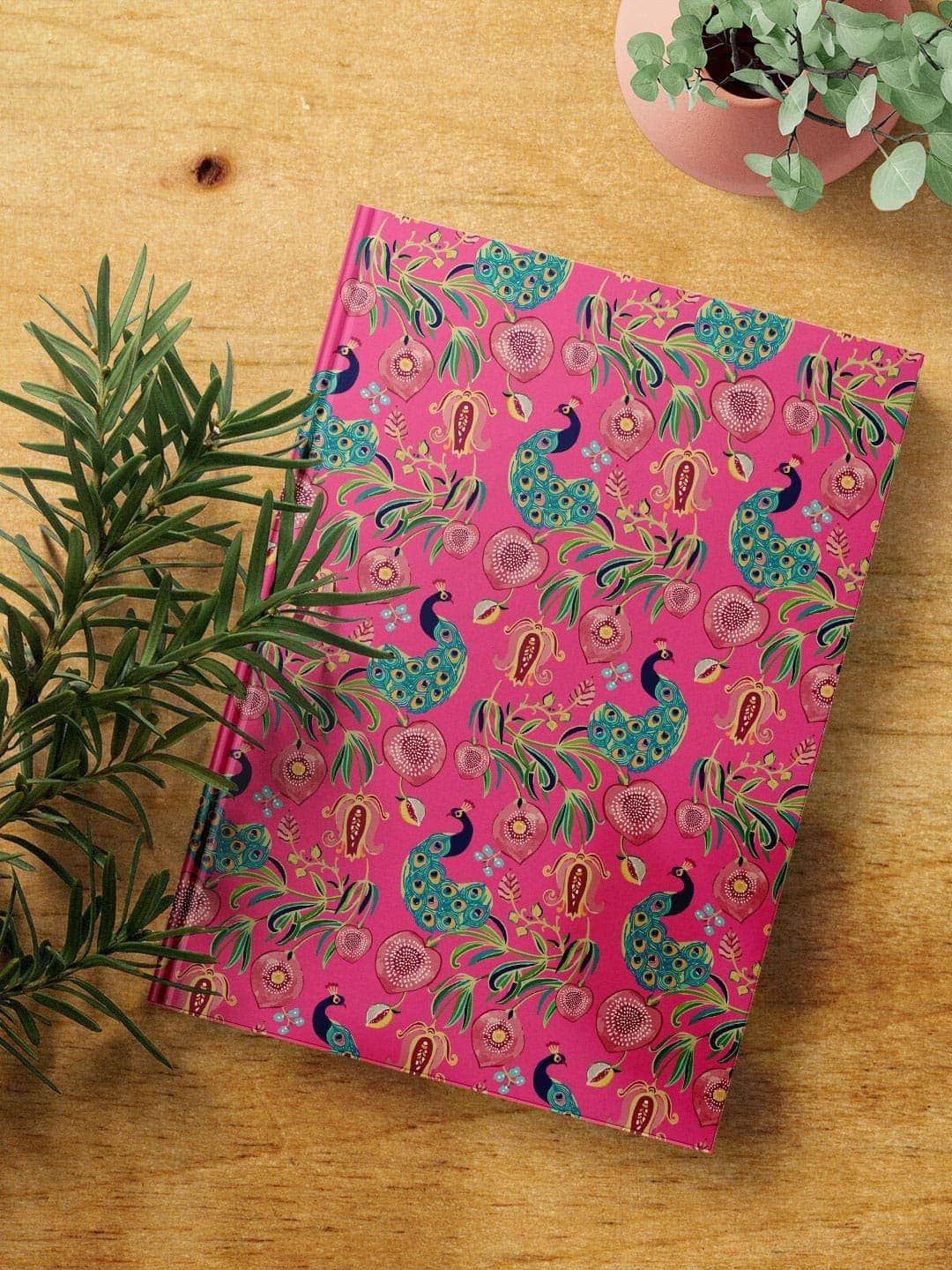 

macmerise Pink & Green Payal Singhal Anaar and Mor Printed A5 Ruled Notebook