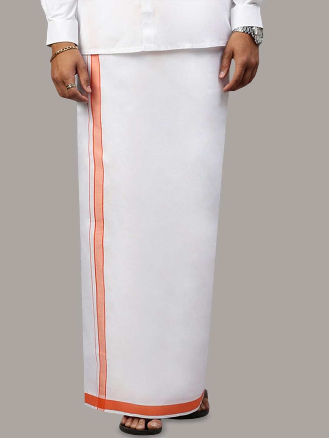 

RAMRAJ Men Prestigious Look Dhoti with Fancy Border, White