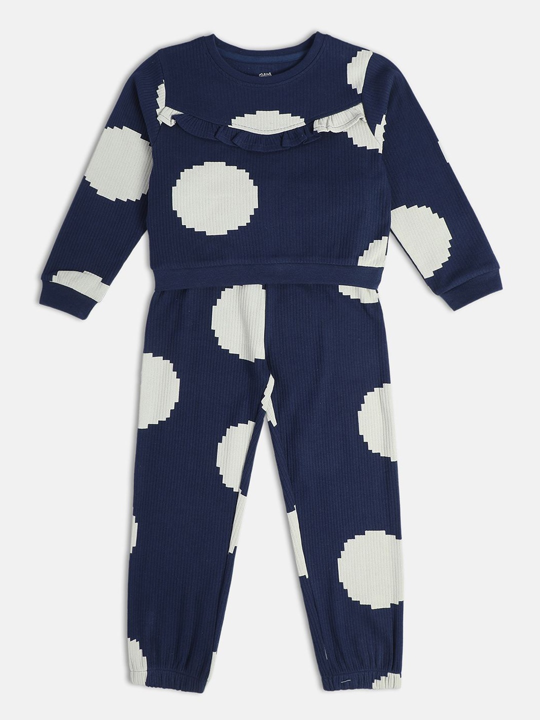 

MINI KLUB Girls Printed Pure Cotton Sweatshirt With Jogger, Navy blue