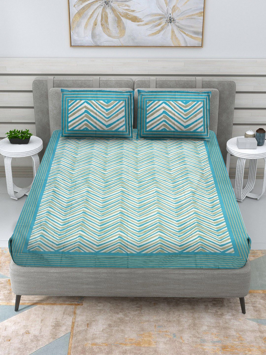 

RRC Green Geometric 120 TC Pure Cotton Queen Bedsheet With 2 Pillow Covers