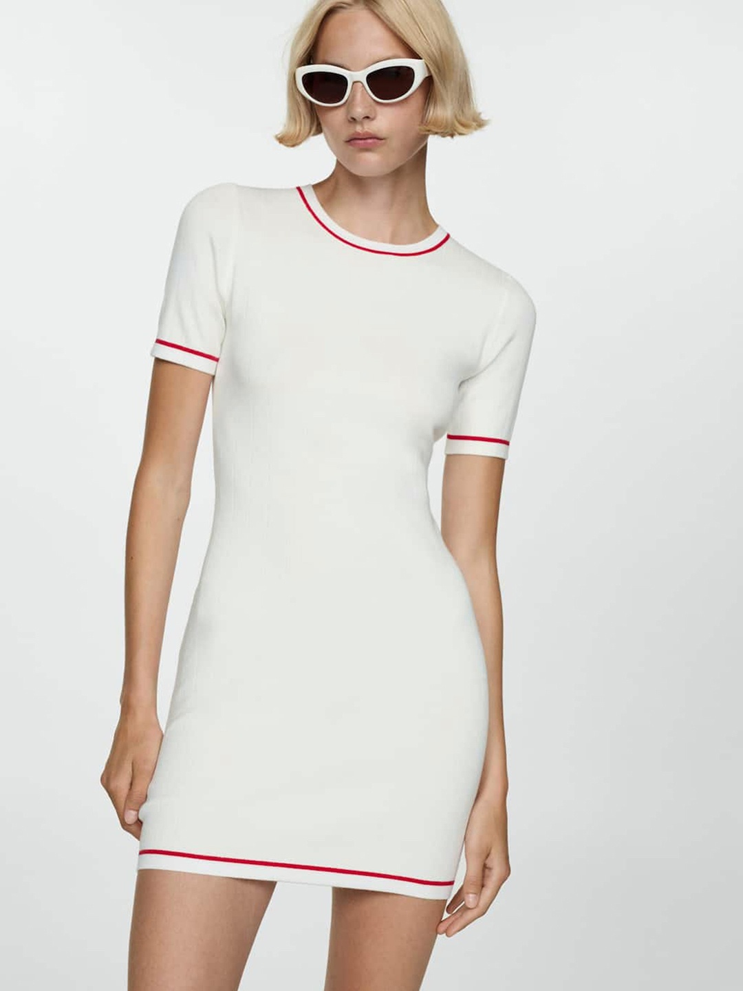 

MANGO Knitted Bodycon Mini Dress, White