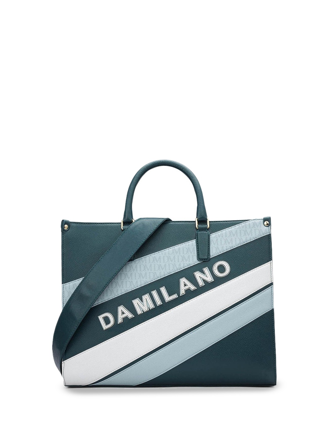 

Da Milano Textured Leather Structured Handheld Bag with Cut Work, Blue