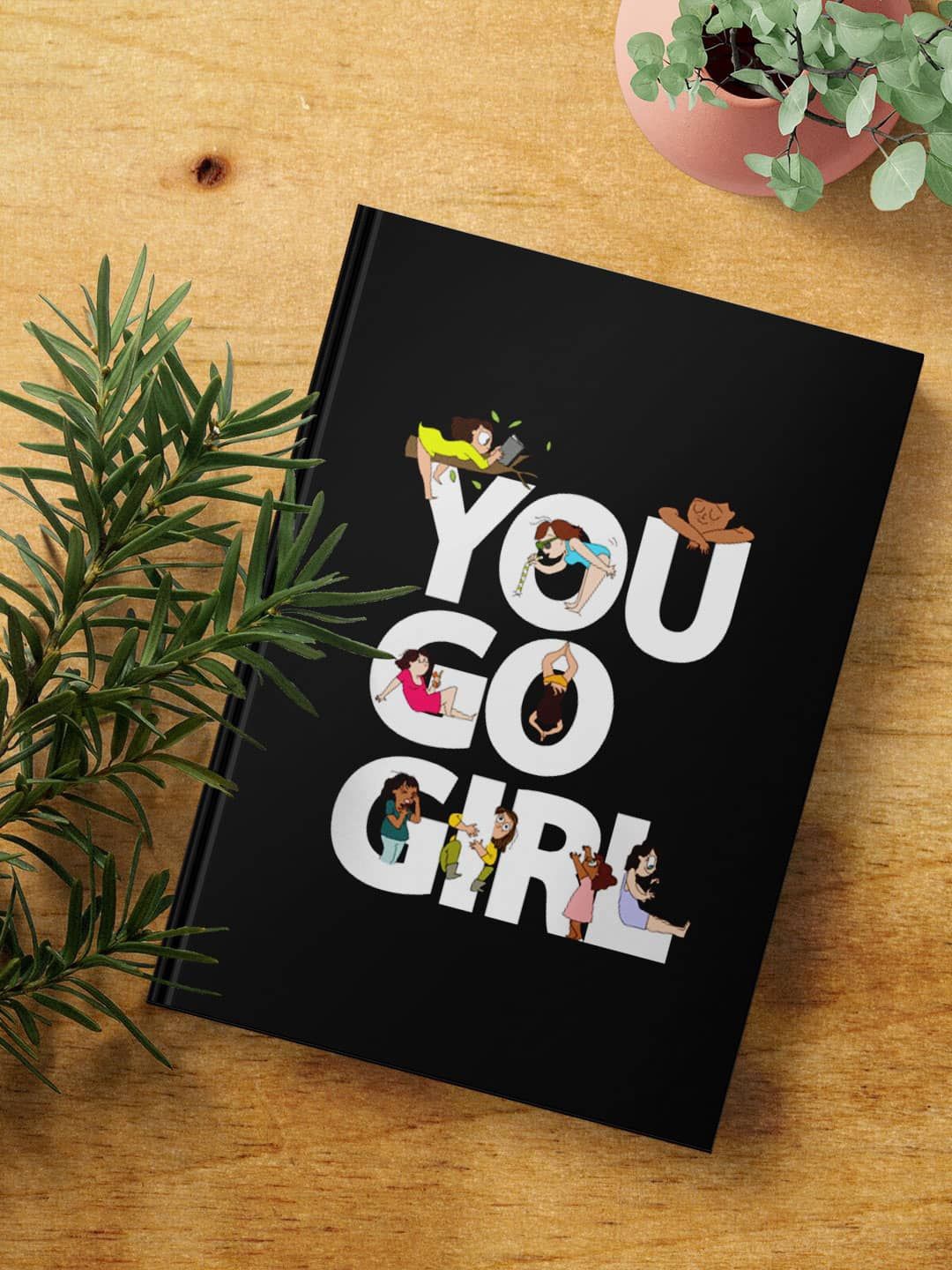 

macmerise You Go Girl Printed Hard Cover A5 Ruled Notebook, Black