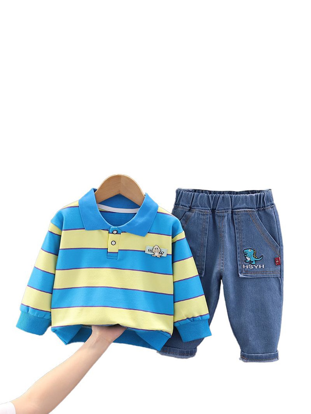 

StyleCast x Revolte Boys Striped Pure Cotton T-shirt with Capris, Blue