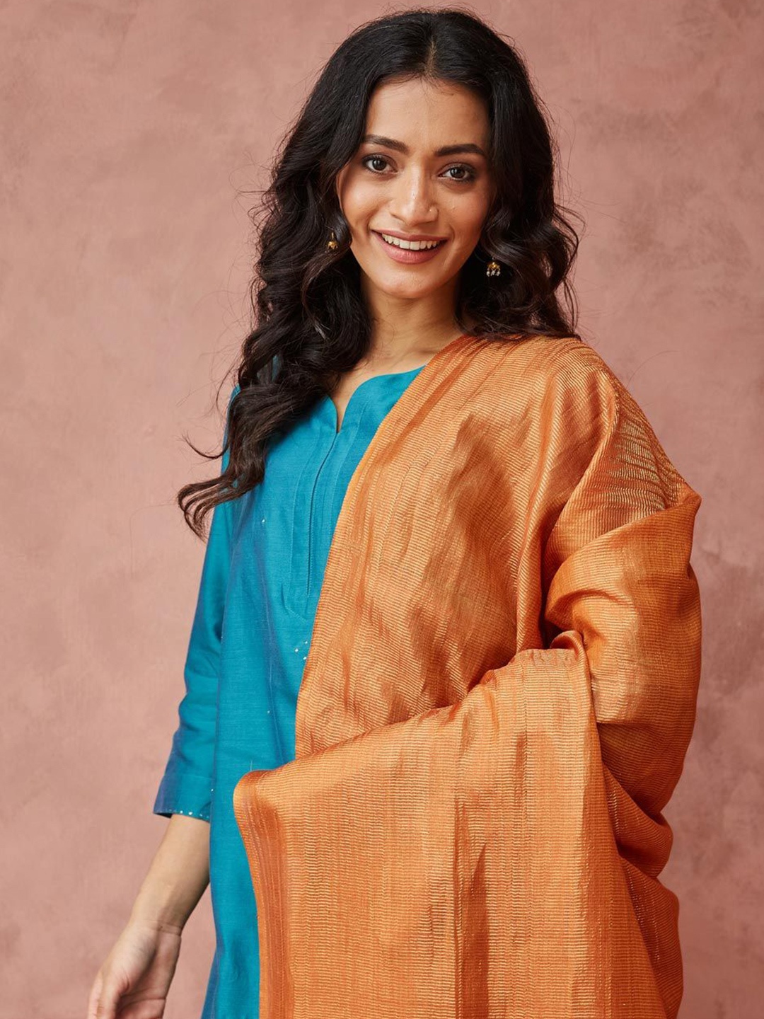 

Fabindia Striped Fringed Border Dupatta, Orange