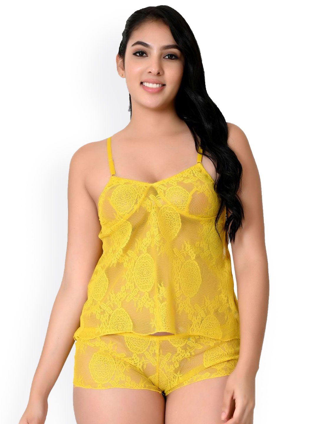 

chia fashions Net Self Design Baby Doll, Yellow