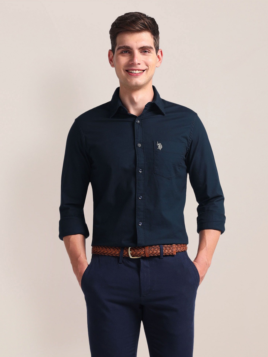 

U.S. Polo Assn. Men Classic Cutaway Collar Solid Cotton Casual Shirt, Blue