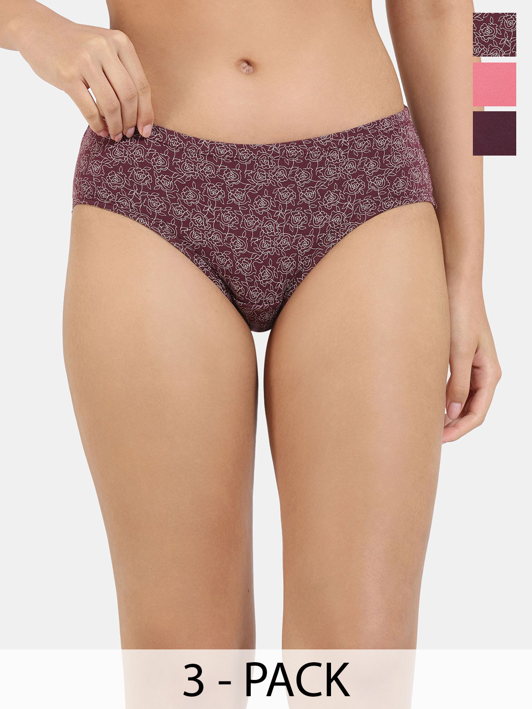 

Zivame Pack Of 3 Women Printed Low-Rise Bikini Briefs ZI28BJFASHASKIN, Coffee brown