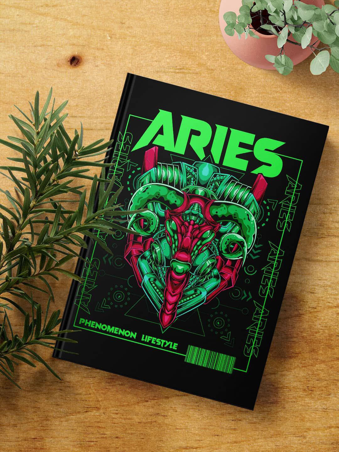 

macmerise Aries Fiery Printed Hard Cover A5 Ruled Notebook, Green