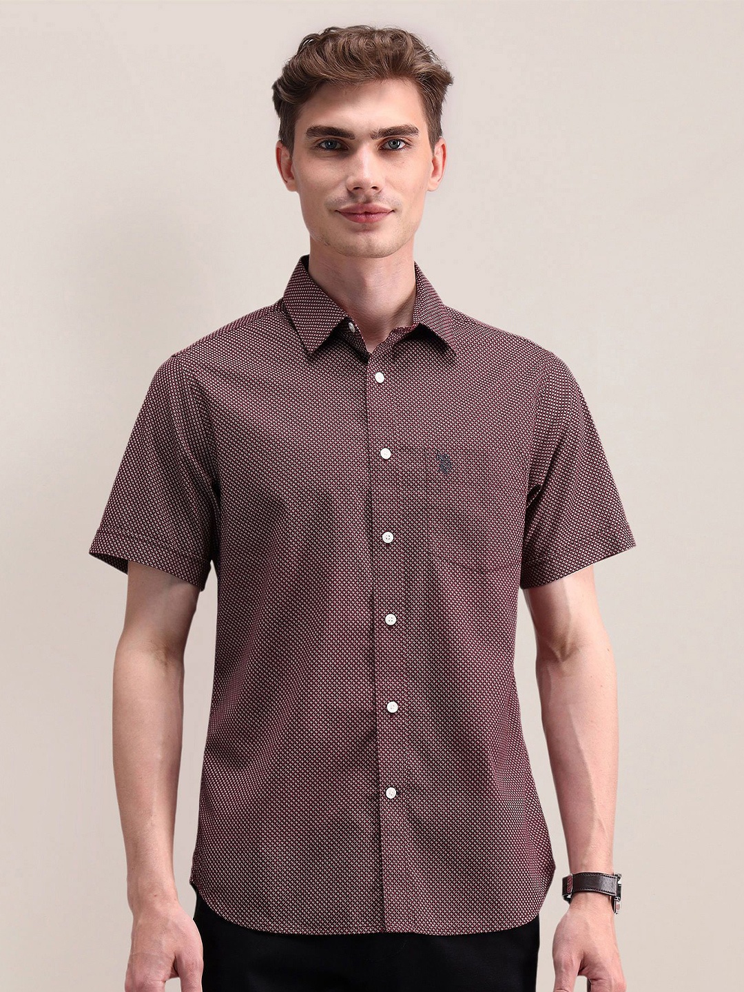 

U.S. Polo Assn. Men Classic Spread Collar Micro Ditsy Printed Cotton Formal Shirt, Purple